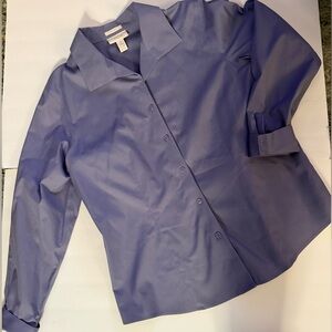 CHICOS No Iron Button Down Shirt Womens Large (2) Lavender Long Sleeve Workwear